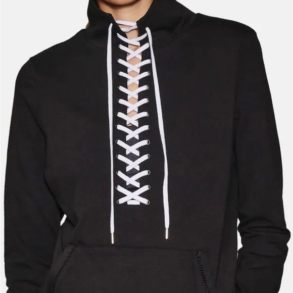 NWOT Urban Savage Lace Up Pullover Sweatshirt Black Size Medium - Picture 1 of 2